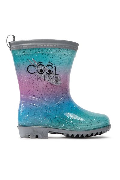 Perletti Rain rubber boots, girls, Perletti, pink/blue glitter, Cool Kids, reflective tape