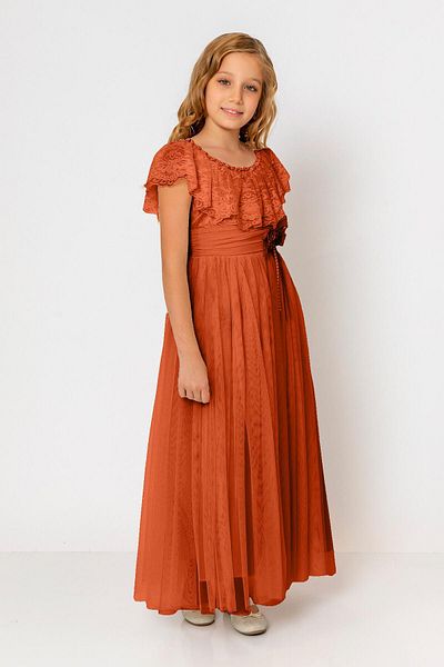 incity Girl's Tulle Lace Floral Belted Evening Dress