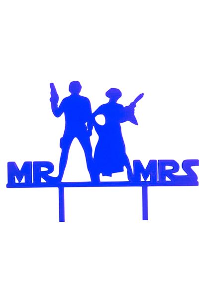 OEM Cake topper decoration, "MR AND MRS" galactic love STAR WARS model, 16 x 19.5 cm cm blue