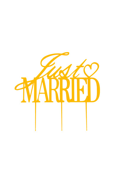 OEM Decoratiune topper tort "JUST MARRIED", galben 15 x 16 cm