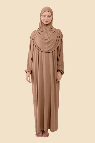 Sonbaharmoda Ολόσωμο φόρεμα χιτζάμπ με αποσπώμενο μαντίλι από οργανικό βαμβάκι ελαστικό αντιολισθητικό χτενισμένο βαμβακερό ύφασμα