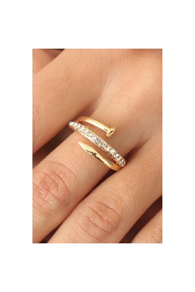 Skygo Gold Color Stoned Nail Adjustable Women's Ring - TJ-BYK2408