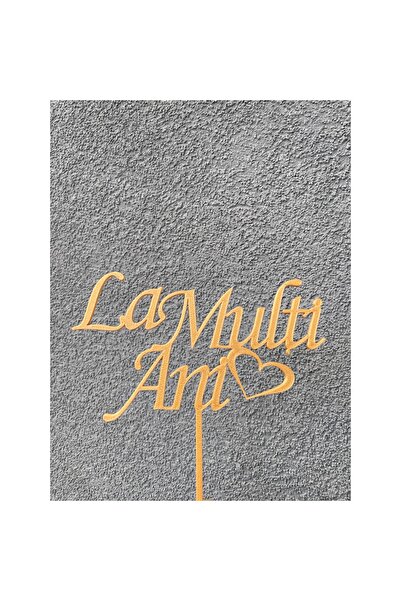 OEM Topper tort, "LA MULTI ANI", zi de nastere, 14 x 15, 5 cm auriu