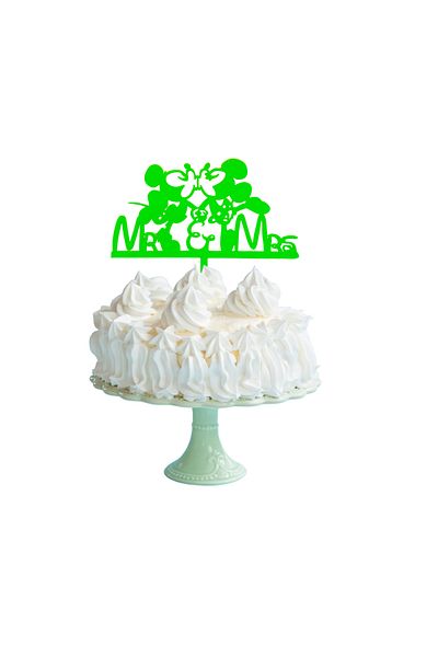 OEM Cake topper decoration, "Mr&Mrs, Mickey and Minnie", Disney model, 16.5 x 20 cm green