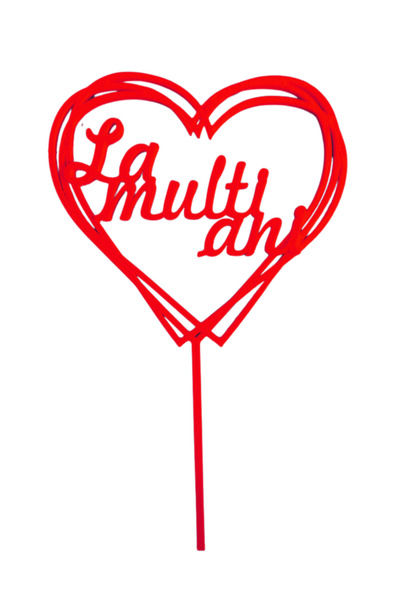 OEM Topper tort, "LA MULTI ANI", zi de nastere 17 x 10 cm rosu