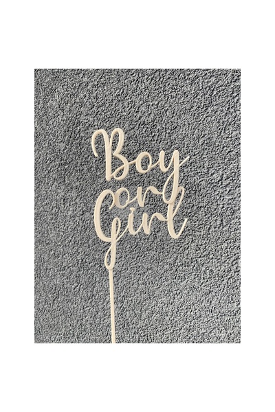 OEM Decoratiune topper tort "Boy or Girl" Gender reveal, Alb Ivory, 11.5 cm