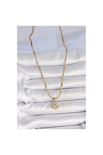 Skygo 316L Steel Gold Color Italian Chain Dangle Zircon Stone Model Women's Necklace - Tj-Bko10124