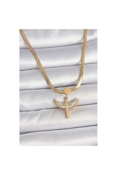 Skygo 316L Steel Gold Color Italian Chain Zircon Stone Detailed Mikail Model Women's Necklace - Tj-Bko10123