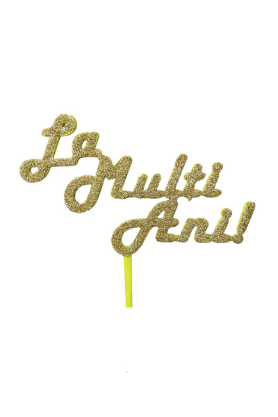 OEM Decoratiune topper tort "La multi ani", cu sclipici auriu, 16 cm