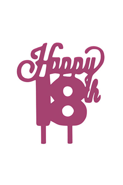 OEM Decoratiune topper tort "HAPPY 18", mov 10 x 7.5 cm