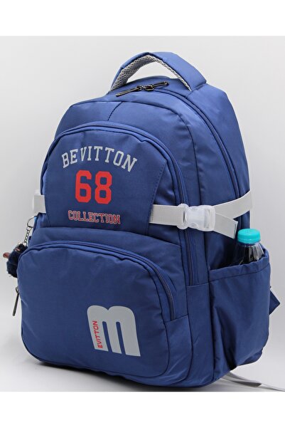 Bevitton Bvt-34500 Water Repellent Fabric School Bag Navy Blue-Grey School Backpack