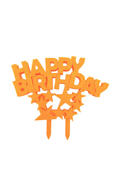 OEM Decoratiune topper tort "HAPPY BIRTHDAY", model cu stele, portocaliu 10x1...