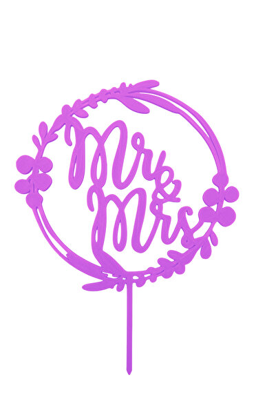 OEM Decoratiune topper tort "Mr and Mrs" rotund, Mov deschis 13 cm