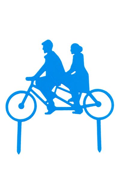 OEM Decoratiune topper tort "Doi pe-o bicicleta, in tandem", ciclism, 13 x 12 cm Albastru