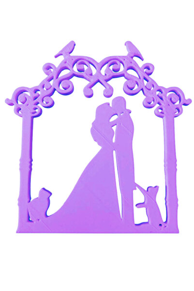 OEM Διακόσμηση τούρτας, "ΝΥΦΗ ΚΑΙ ΓΑΜΠΡΟΣ" cat lovers, 15,5 x 15 εκ. ανοιχτό μωβ