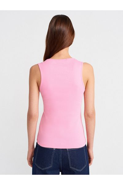Dilvin 21080 V-Neck Αμάνικο Μπαλάκι-Ροζ
