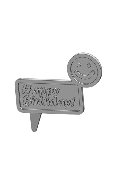 OEM Topper tort, "HAPPY BIRTHDAY", zi de nastere, 11 x 12 cm argintiu