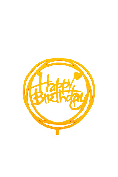 OEM Decoratiune topper tort "HAPPY BIRTHDAY", rotund, portocaliu 12 cm