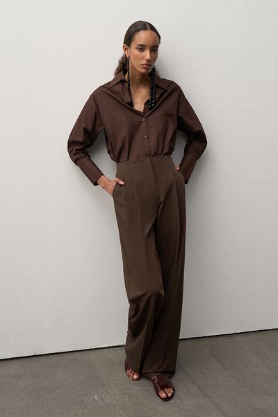 Mathilda By Çiğdem Bilici Women's Bitter Brown Vera Embroidery Detailed Poplin Shirt