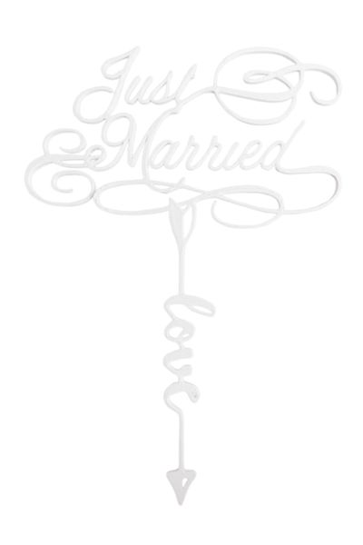 OEM Topper tort, "JUST MARRIED-LOVE", nunta, petrecere 20.5 x 14, 5 cm alb ivory