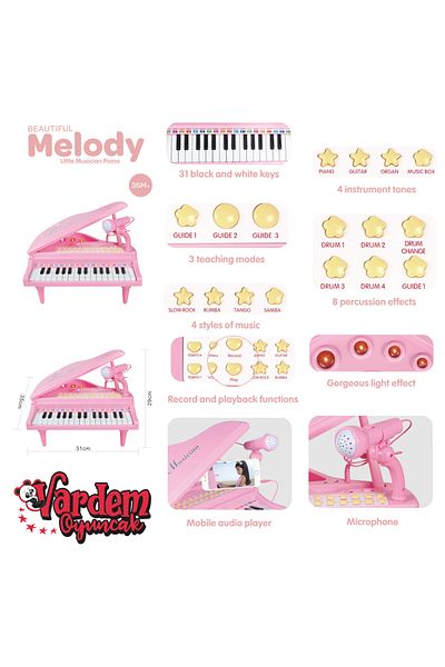 Vardem Mp3 Player White Piano with Microphone - 31 Keys