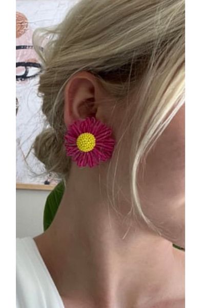 ZRN AKSESUAR Earrings Flower Figured Fushia Color