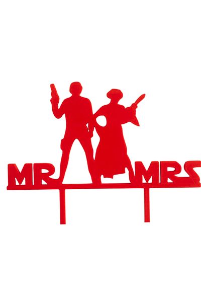 OEM Cake topper decoration, "MR AND MRS" galactic love model STAR WARS, 16 x 19.5 cm red