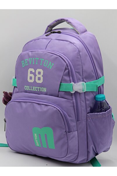 Bevitton Özel Su İtici Kumaş Unisex Lila-Yeşil Okul Sırt Çantası 34500