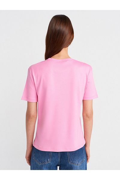 Dilvin 31791 Crew Neck T-Shirt-Pink
