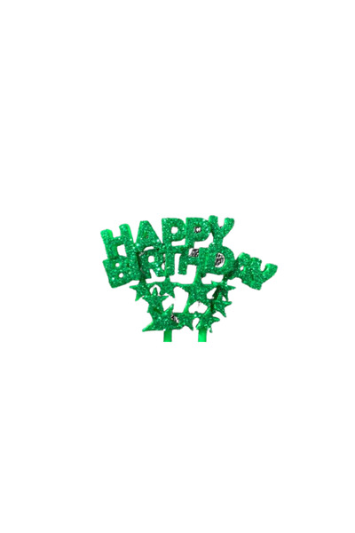 OEM Decoratiune topper tort "HAPPY BIRTHDAY", model cu stele, verde cu sclipi...