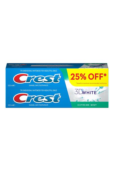 CREST Toothpaste 3d White Extreme Mint 2 X 125 ml Intense Freshness & Whitening Toothpaste Duo