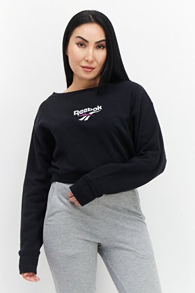 Reebok سويت شيرت نسائي رياضي كلاسيكي برقبة دائرية، أسود