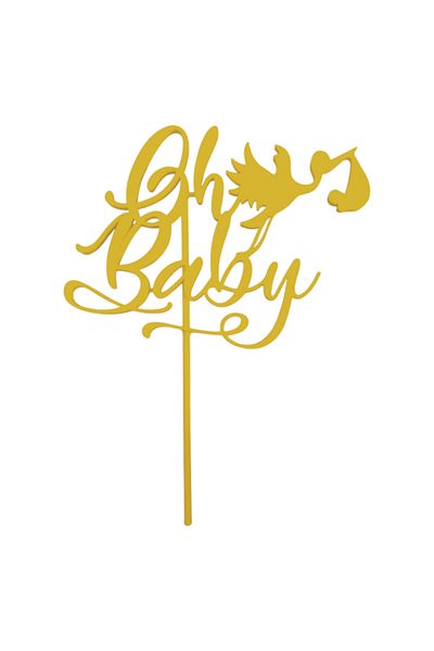 OEM Decoratiune tort, "OH, BABY!" topper baby shower, in asteptarea minunii 18, 1x 14, 3 cm auriu