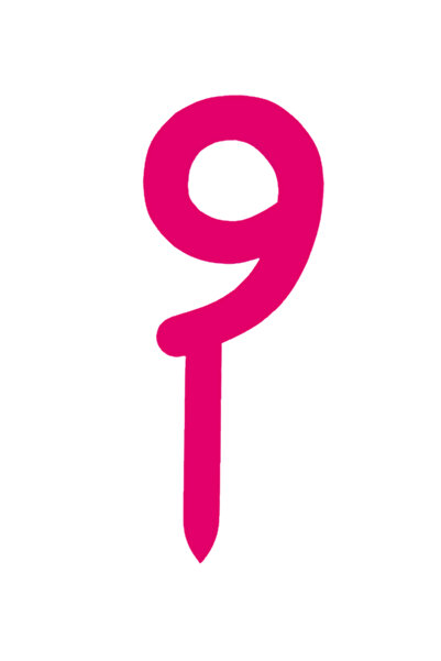 OEM Topper tort, "9", happy anniversary,150 X 59 mm roz zmeuriu