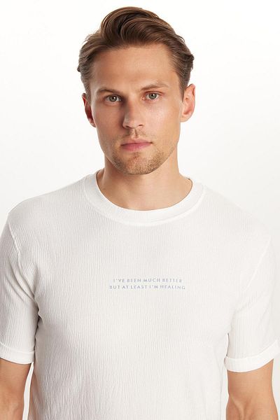 Tudors Men's Slim Fit Slim Fit Cotton Ribbed Printed White Crew Neck T-Shirt