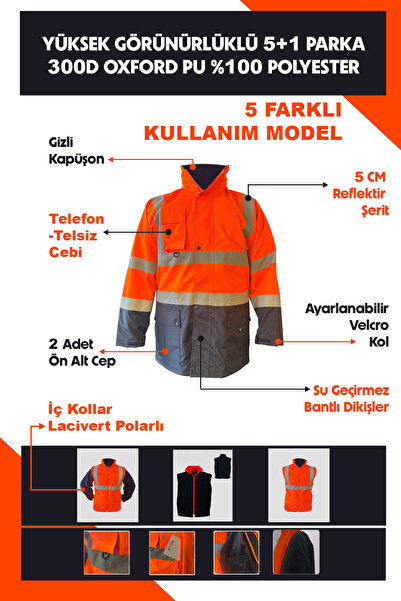 Selçuklu Plus Oxford Reflektörlü 5+1 Parka Mont Yüksek Görünürlüklü Mont İş Kabanı