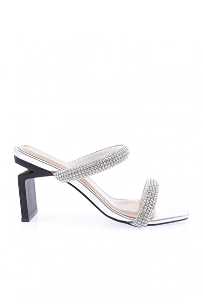 DGN Women's Silver Stone Banded Heeled Slippers 21101162859