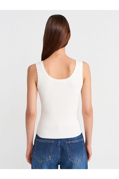 Dilvin 10744 Corded Button Detailed Knitwear Blouse-Ecru