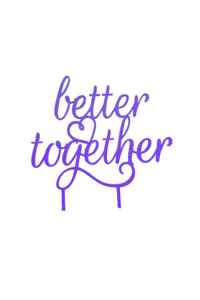 OEM Decoratiune tort, "BETTER TOGETHER", topper nunta 14,1 x 14 cm mov deschis