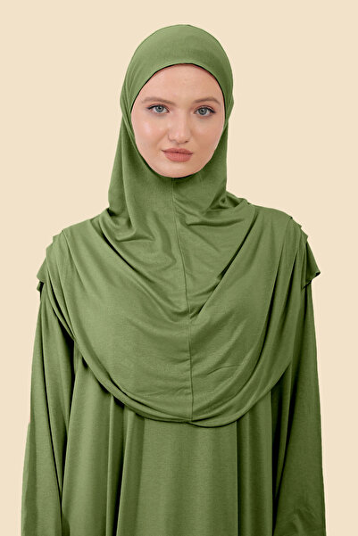 Sonbaharmoda Ολόσωμο φόρεμα χιτζάμπ με αποσπώμενο μαντίλι από οργανικό βαμβάκι ελαστικό αντιολισθητικό χτενισμένο βαμβακερό ύφασμα