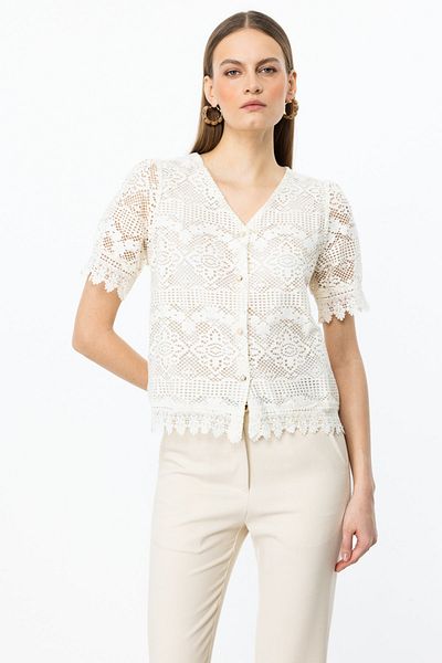 ON Women's V-Neck Short Sleeve Lace Cardigan - Minimalist Style