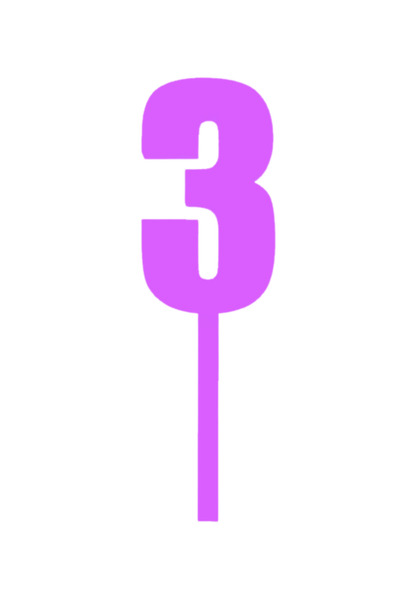 OEM Topper tort, "3", happy birthday,100 X 31 mm mov deschis