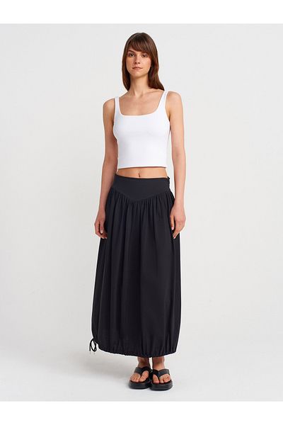 Dilvin 80422 Balloon Midi Skirt-Black