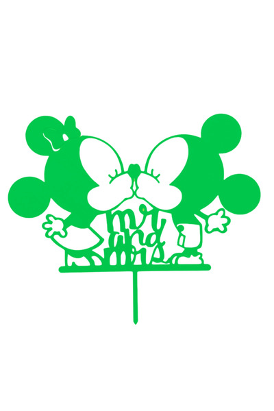OEM Decoratiune topper tort nunta, Mr&Mrs cu Mickey si Minnie, verde 14,5 x 1...