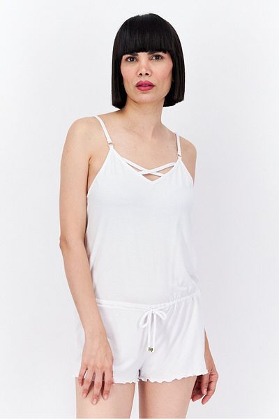 California Waves Women Tie Waist Swim Cover Up Romper, White