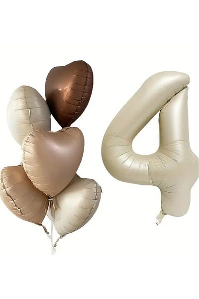 BeySüS 4 Year Old Retro Birthday Balloon Set 5 Heart Balloons