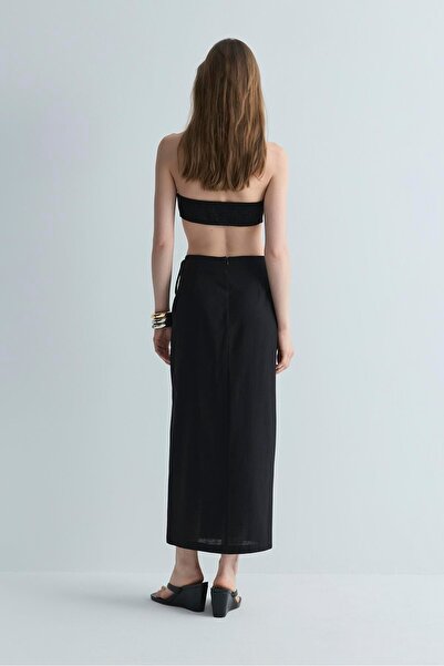 Suud Collection Black Mira Linen Wrap Skirt