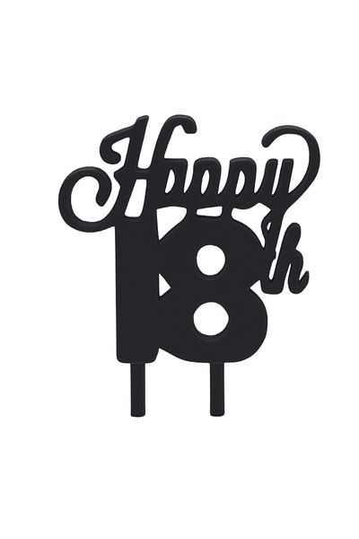 OEM Decoratiune topper tort "HAPPY 18", negru 10 x 7.5 cm
