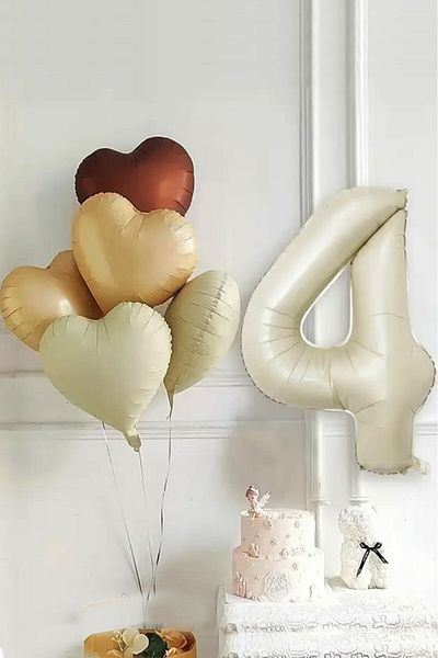 BeySüS 4 Year Old Retro Birthday Balloon Set 5 Heart Balloons