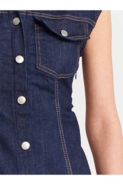 Dilvin 90557 Μίνι τζιν φόρεμα με μαζεμένα πλαϊνά-ναυτικό